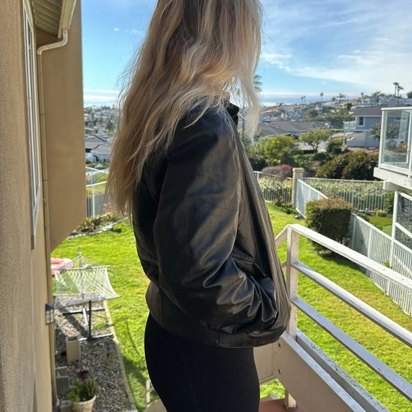 Custom upcycled Vintage black genuine leather motorcycle jacket w/ PUNK on back - Picture 6 of 10